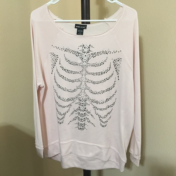 Wet Seal Sweaters - Wet Seal Bling Skeleton Raw Cut Legging Crew Top